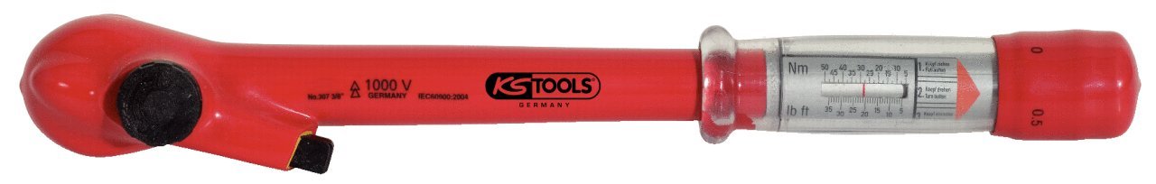 KS Tools 117.1300 - Llave dinamométrica aislada con cabeza de carraca reversible (5-50Nm, 1/2")