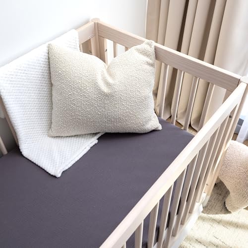 Image of Muslin Crib Sheets, 100% Organic Cotton, Breathable and Ultra-Soft, Standard Crib Sheet Mattress (28 inchx 52 inch) for Girls and Boys, Neutral Fitted Baby Crib Sheet (Dark Grey)
