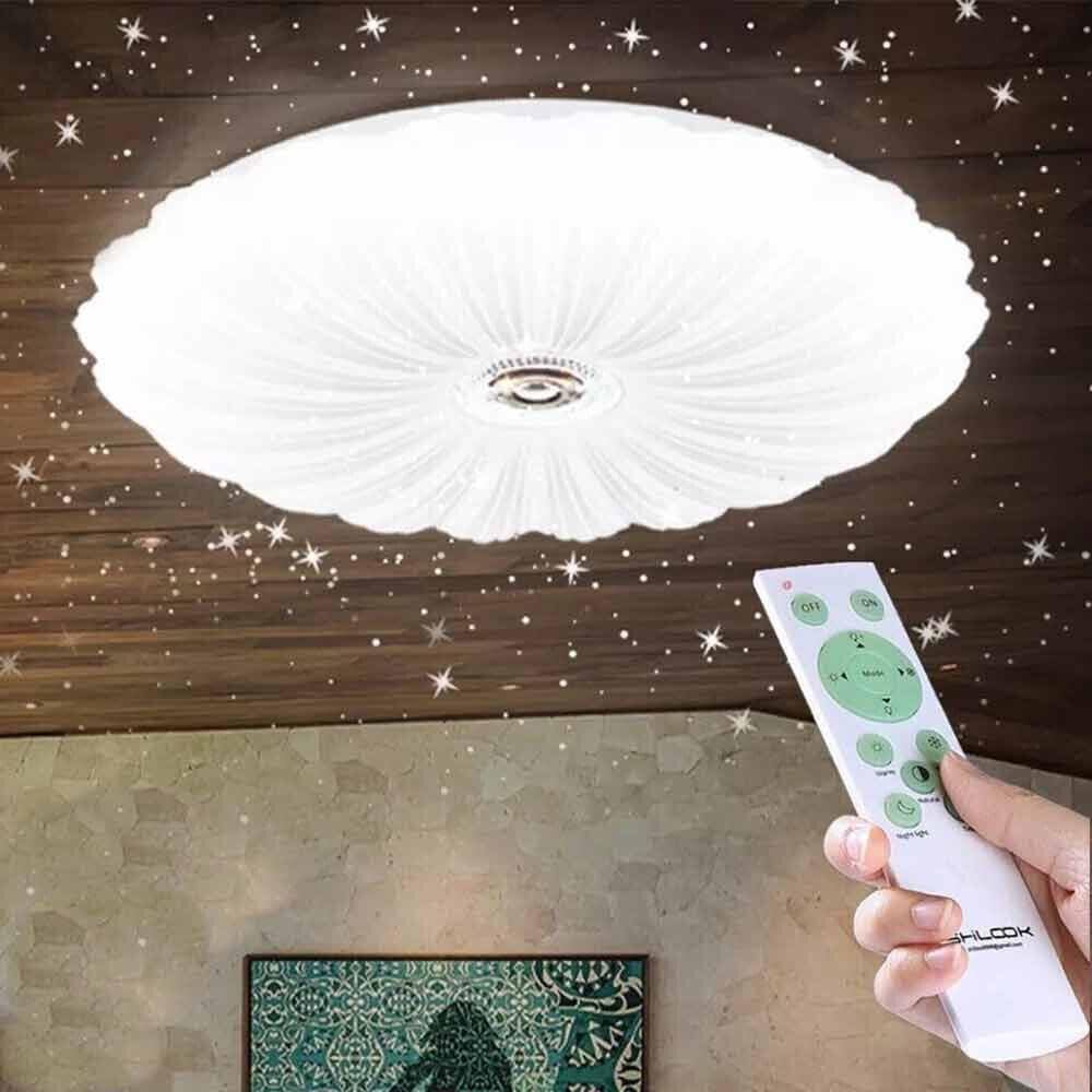 Plafoniera a led da interno moderna a soffitto forma tonda lampada adatta per camera da letto salone soggiorno solotto cucina 46W (Effetto Stellato - Bluetooth)