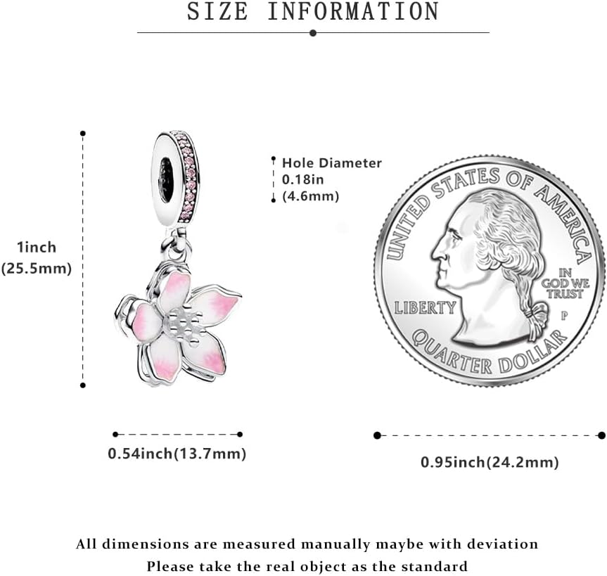 PARCOM Charms S925 Sterling Silver Fits for Pandora Bracelets perfect Valentine's Day gift, Cherry Blossom Dangle Beads Jewelry for Women - Image 6