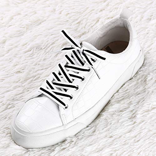 Allegra K 2 Pairs Shoe Strings Colorful Color Block Stripe Canvas Flat Shoelace 120Cm/47.24" White-Black-White #TOP1