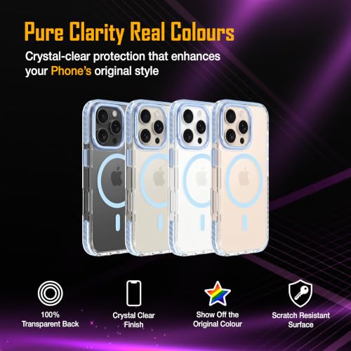 Image of Zapcase Crystal Clear Back case for iPhone 16 Pro | PC Back | TPU Bumper with Inner Rubber Grip | Metal Camera Guard Bezel | Metal Buttons | Scratch Resistant | 2 Layer Edge Protection | Light Blue