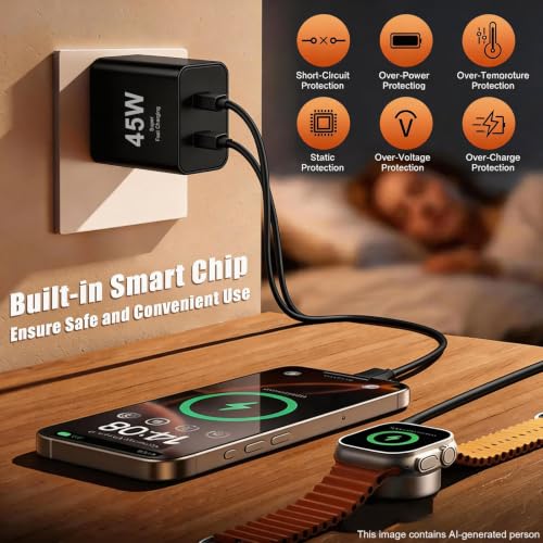 45W Dual Type C Charger Fast Charging for Samsung,PD 3.0 GaN Super Fast Android Phone Charger Block with Long USB C Cable 10FT/6FT for Galaxy S25/S25 Ultra/S25+/S24+/S23/S22/for iPhone 17/16/15 Series - image 3