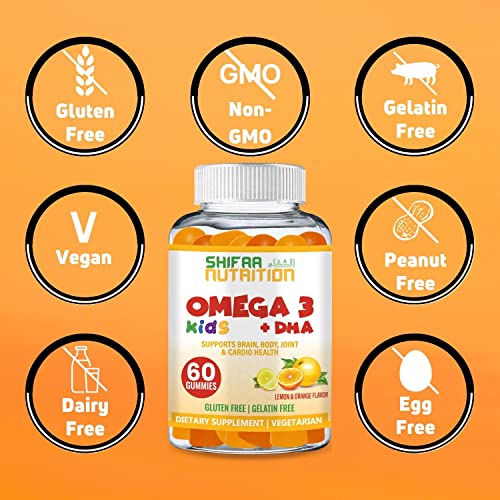 Shifaa Nutrition Vegan Kids Omega 3 Gummies With Dha, 30 Servings | Kids Omega 3 + Dha To Support Brain, Body & Immune System | Non-Gmo, Gluten-Free, Gelatin-Free & Peanut-Free Halal Vitamins #TOP5