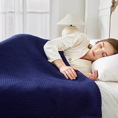 Guohaoi Knitted Weighted Blanket for Adults (Blue 50"x75" 20lbs) No Beads Cooling Throw Blanket for Hot Sleepers, Home Decor Breathable Chunky Knit Heavy Blanket Use on Full Size Bed