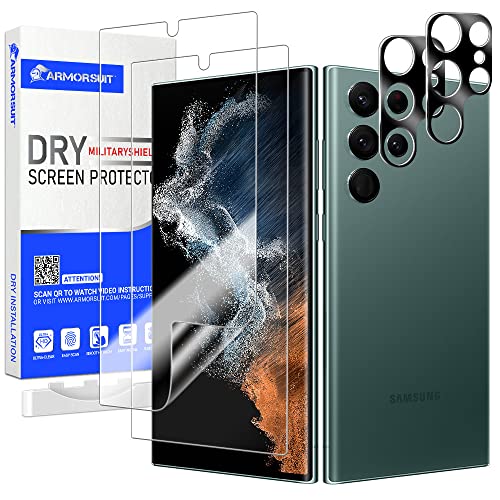 ArmorSuit [2+2 Pack DRY-Militaryshield for Samsung Galaxy S22 Ultra Screen Protector (Not Glass) + Camera Lens Tempered Glass Protector, Support Fingerprint Sensor (Dry Installation) by ArmorSuit - Used condition - US$11.76