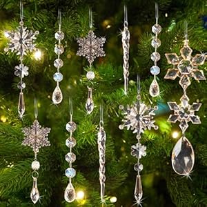 Crystal Christmas Ornaments for Christmas Tree Decorations,Acrylic Snowflake and Icicle Ornaments with Drop Pendants for Christmas Tree,Winter Wonderland Supplies
