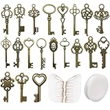JazRvr 122 Stück Vintage Schlüssel Deko Antiken Anhänger Set, Deko Anhänger Schlüssel, DIY Set Mit Libellen Flügeln Und Kristallfaden, Für Hochzeitsdekoration, Schmuckherstellung, Room Decor Vintage