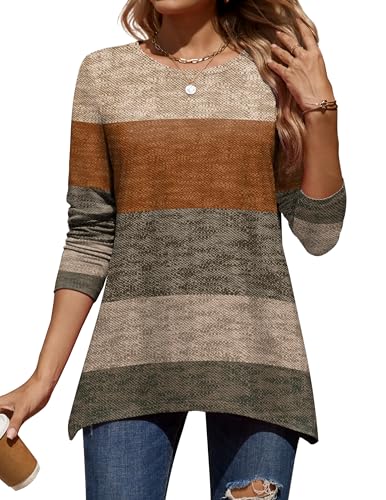 Zeagoo Long Sleeve Tops for Women Dressy Casual Blouose Flowy Tunic with Asymmetrical Hem Crewneck Fall Clothes