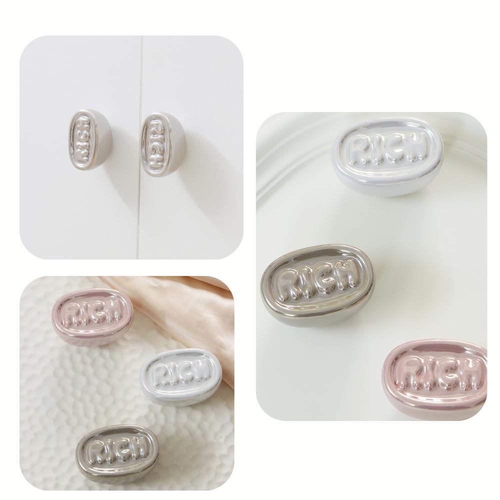 Generico Pomelli Decorativi 'RICH' per Mobili, Set di 2, Design Moneta in Rilievo, 4.4 x 3.2 cm, Rosa/Argento/Bianco (bianco)