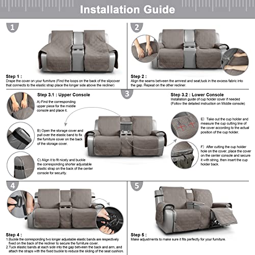 Image of TAOCOCO Loveseat Recliner Cover with Center Console, 100% Waterproof Pet Covers for Dual Recliner with Straps Design, Split Reclining Loveseat Cover Furniture Pet&Kid Protector (2 Seater, Light Brown)