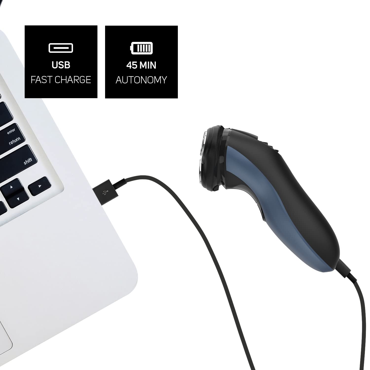 Taurus 3 Side Shave IPX7 elektryczna maszynka do golenia, bezprzewodowa, sucha lub mokra, czas pracy 45 min, nożyce do kapsli, Total Curve Technology, ładowanie USB, ergonomiczne, ostrza ze stali
