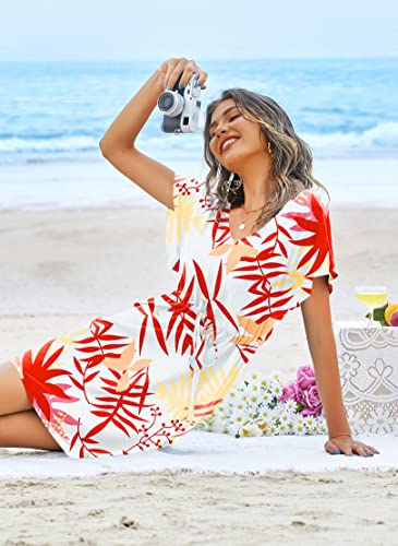 Image of Ekouaer Womens Swimsuit Coverup Short Sleeve Beach Cover Up Dress V Neck Bikini Beachwear