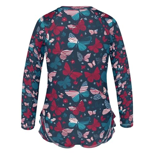 July 4th Butterflies Girls Long Sleeve Swimsuits One Piece Zipper Bathing Suit UPF 50+ Rashguard Swimwear3