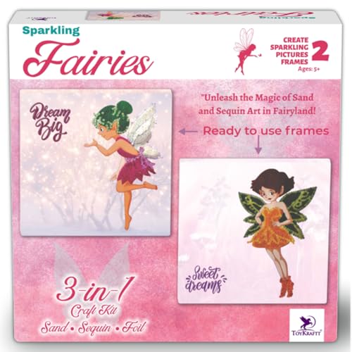 Image of TOYKRAFTT Fairyland Dreams Sand & Sequin Art Craft Kit for Kids, DIY Fairy Activity Toy for Girls & Boys Ages 5-7, Creative Birthday & Return Gift for Girls