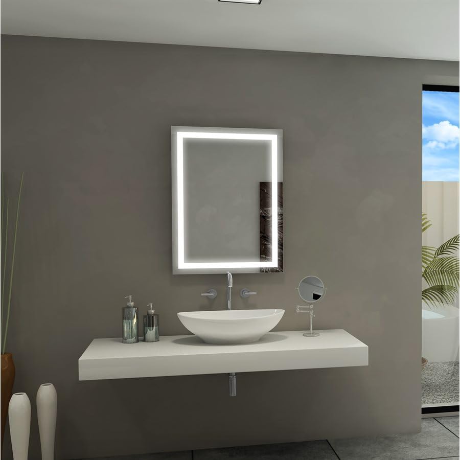 Image of windowera LED Mirror with Touch Sensor, 15 Inch x 18 Inch Wall Mount, 3 Light Effects Decorative Mirror