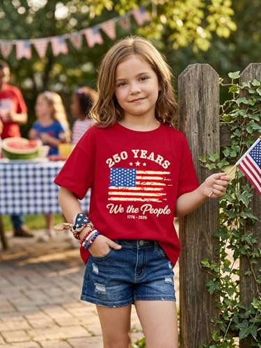 Image of AMWIPE Boys Girls USA Shirt Kids 250 Anniversary USA Shirts American Flag Tshirt 4th of July Outfits Cute Patriotic Top 6-14y