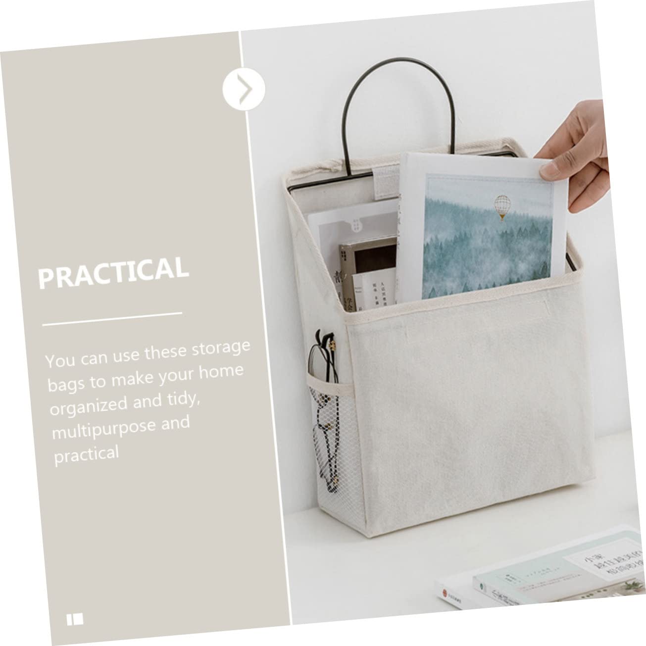 Borsa Organizer da Appendere per Porta Bianca 2 Pezzi | Tessuto di Cotone , Tasche Laterali e Scomparto Principale Ampio , Uso Domestico per Posta e Gioielli