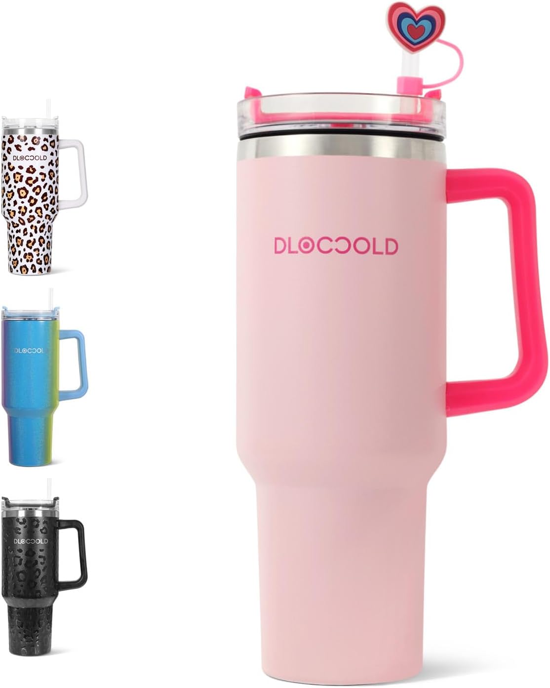 DLOCCOLD40 oz Tumbler with Handle, Insulated Coffee Tumbler with Lid and Straw, Car Cup Holder Friendly
