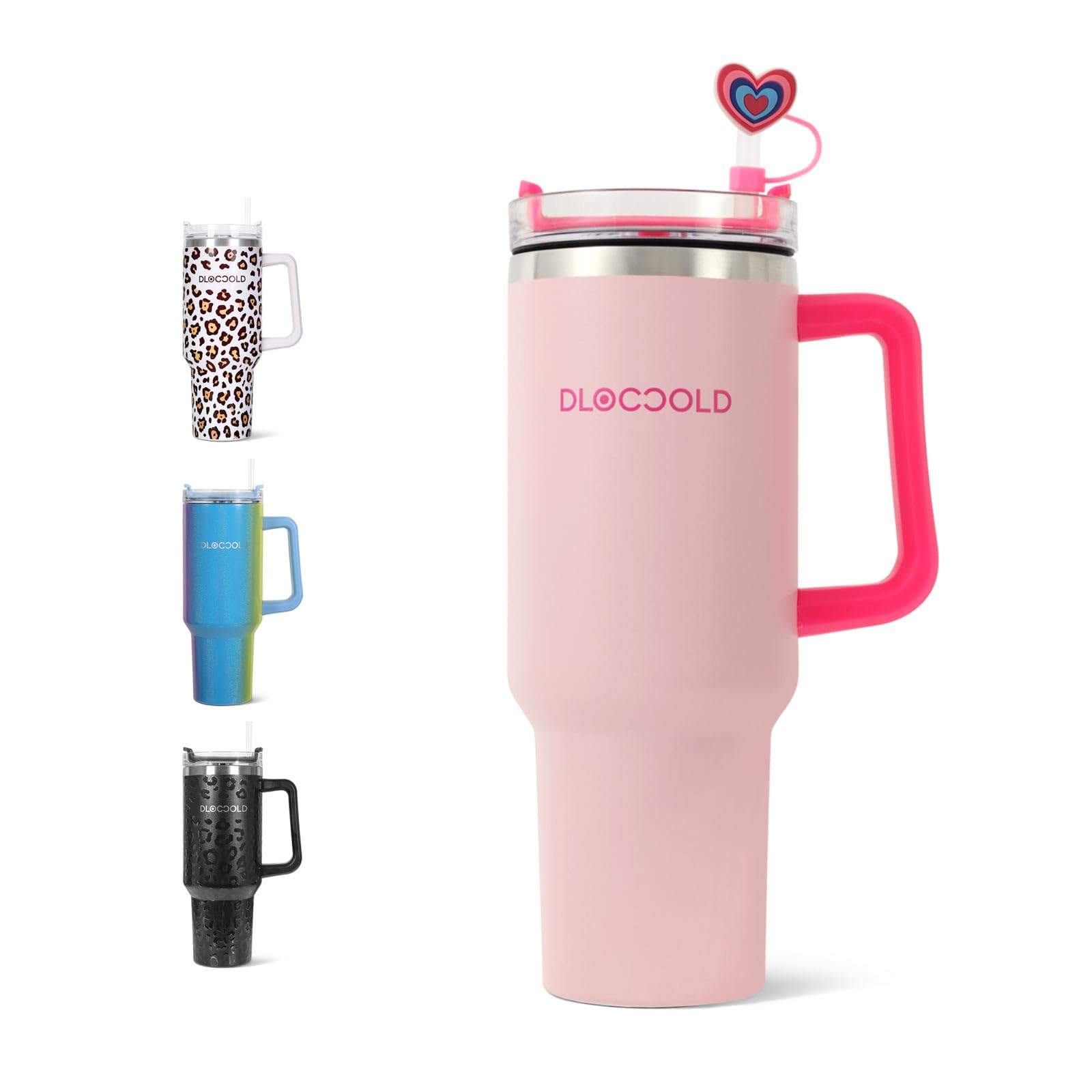 DLOCCOLD40 oz Tumbler with Handle, Insulated Coffee Tumbler with Lid and Straw, Car Cup Holder Friendly
