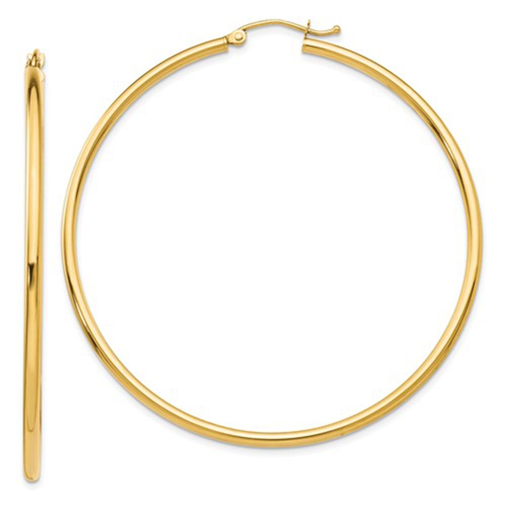 14K Gold Classic Real Hoop Earrings, (2mm Tube)