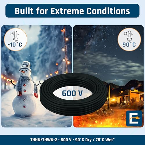 Image of THHN Wire 12 Gauge (12 AWG) 50 FT - Stranded Copper Building Wire for Panel /Control Wiring, Grounding & Lighting Circuits (Residential /Industrial), UL Listed, 600V, THWN-2, PVC /Nylon Jacket, Black