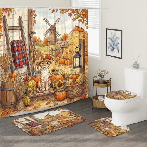 Rideaux de douche chat et tapis pour salle de bain - 3