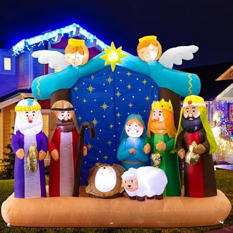 7 FT Christmas Inflatable Nativity Scene Christmas Outdoor Decorations Self Blow up Nativity Set with 10 LED Lights for Garden Holiday Xmas Party Décor (Nativity Scene) Cover