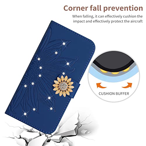 Funda para Samsung Galaxy A32 5G ONV tipo cartera de cuero azul con tapa de girasol 6