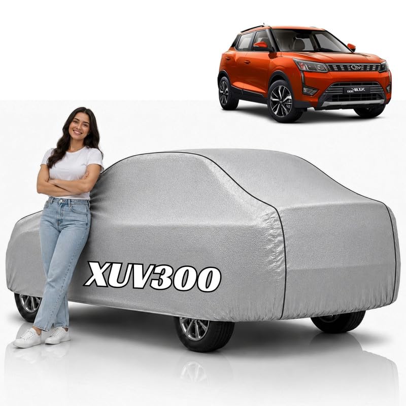 Image of Mind-Blowing 2026 100% Waterproof XUV300 Car Cover | Polyester Car Body Cover for Rain & Sun | UV Protection, Dustproof, Scratch Resistant, Windproof, Heat Resistant, Custom Fit (Silver)