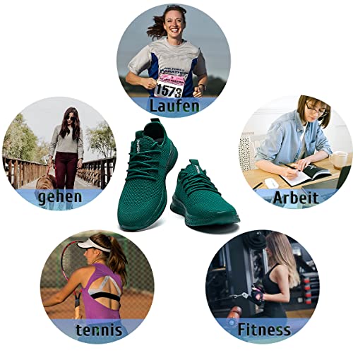 Tvtaop Damen Sneaker Laufschuhe Turnschuhe Straßenlaufschuhe rutschfest Leichtgewichts Atmungsaktiv Walkingschuhe Outdoor Tennisschuhe Sportschuhe Freizeitschuhe,Dunkelgrün 38 EU
