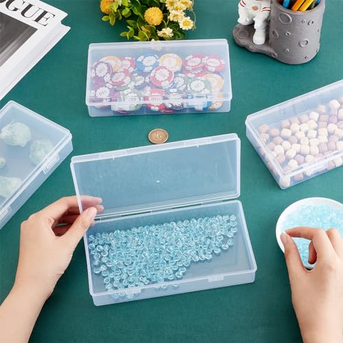 Image of BENECREAT 4 Packs 4x7.5x1.6inch Rectangle Clear PP Plastic Box Containers Bead Storage Organizer Box, Dustproof Case with Hinged Lid for Cards, Beads and Craft Supplies