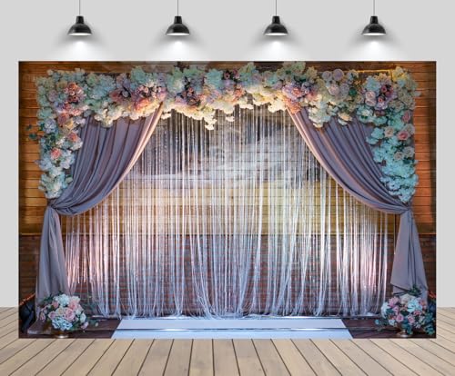 Toile de fond de mariage rustique 2,7x1,8m en bois et fleurs pour studio photo