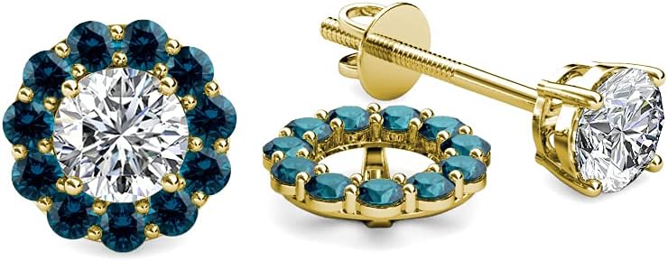Blue Diamond Halo Jacket for Stud Earrings 0.66 ctw 14K Yellow Gold