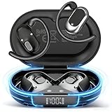 Open Ear Headphones, Hi-Fi Stereo Running Earphones with Adjustable Ear Hooks, IPX7 Waterproof Bone Conduction Earbuds With ENC Mics, Ultra-Comfort, LED Lights, 36H Playtime Sports Headphones for Gym