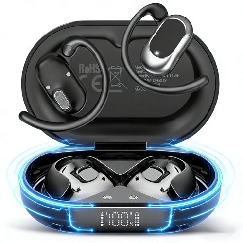Open Ear Headphones, 2026 Over Ear Earbuds with 4 Noise Canceling Mic,