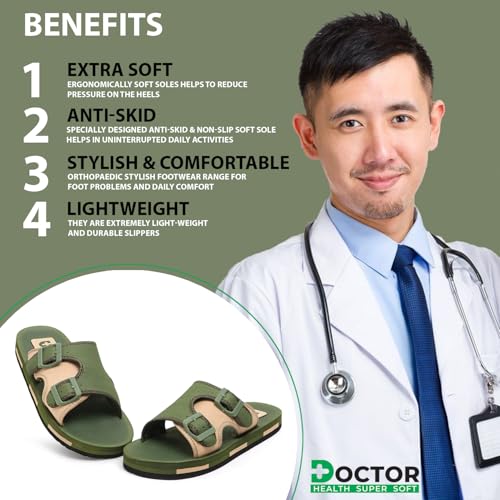 Image of DOCTOR HEALTH SUPER SOFT Men Comfortable Double Strap Slippers with Adjustable Buckles, Cushioned Footbed and Anti Slip Sole, Casual Everyday Wear Sliders for Indoor and Outdoor Use