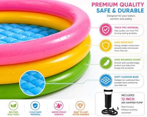 Image of 3 Feet Inflatable Baby Pool Bath Tub for Kids (1-3 Years) with Air Pump | Portable Indoor & Outdoor Swimming Pool for Toddlers | Soft & Durable Kiddie Water Pool for Boys & Girls (5 feet)