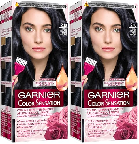 Garnier Color Sensation - Tinte Permanente Negro Azulado 2.10, disponible en más de 20 tonos (Paquete de 2)