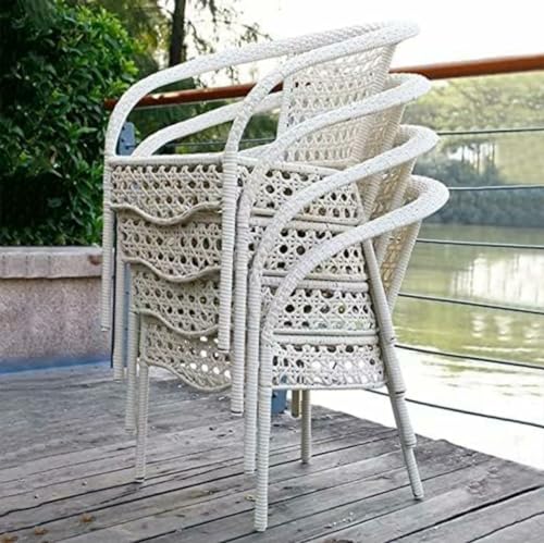 Image of India 4+1 Outdoor Indoor Patio Furniture Sets Rattan Chair Patio Set Conversation Set Bistro Set Chairs Balcony Rooftop Garden Furniture Chair with Cushion (White & Orange), 78 x 46 x 46 Cm
