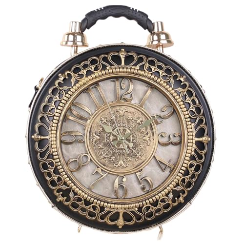Women Classic Retro Clock Shaped Crossbody Shoulder Bag Handbag PVC Unique Novelty Clock Purse