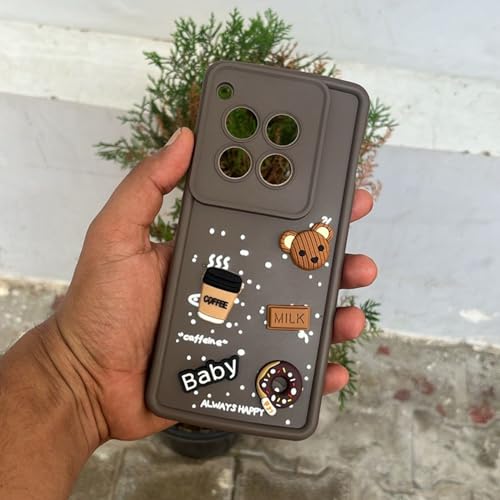 Image of Outlouders Back Cover for OnePlus 12 5G | 3D Cartoon Bear Cute Fun Silicone Full Body Protection Bumper Case (Brown)