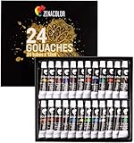 Zenacolor - 24 Gouache Paint Tubes 0.4 Oz (12mL) - Set of 24 Unique Non Toxic Colors for...