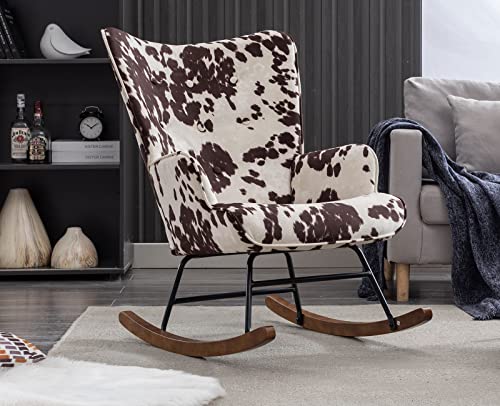 Image of Shunzhi Modern Nursery Rocking Chair with Armrest, Upholstered Lazy Chair Tufted Side Chair Padded Reading Chair Comfy Club Chair Accent Chair for Living Room Bedroom Office Small Spaces, Cow