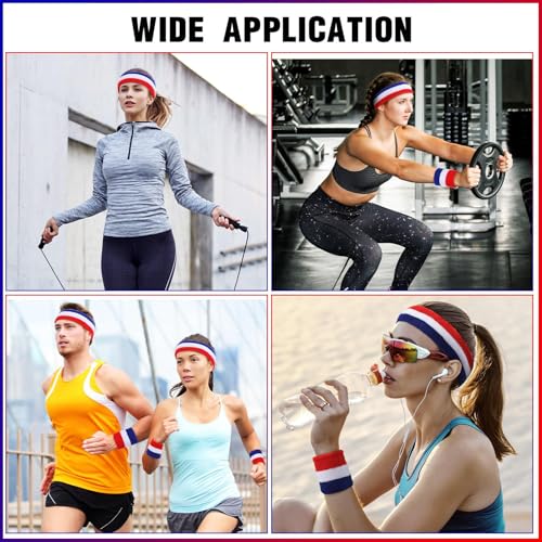 Image of 72 Pcs Bulk Striped Sweatband Set Include 24 Pcs Sweat Absorbing Striped Headbands and 48 Pcs Sweatbands Wristbands Cotton Athletic Sweat Bands for Men Women Gym Sports Workout