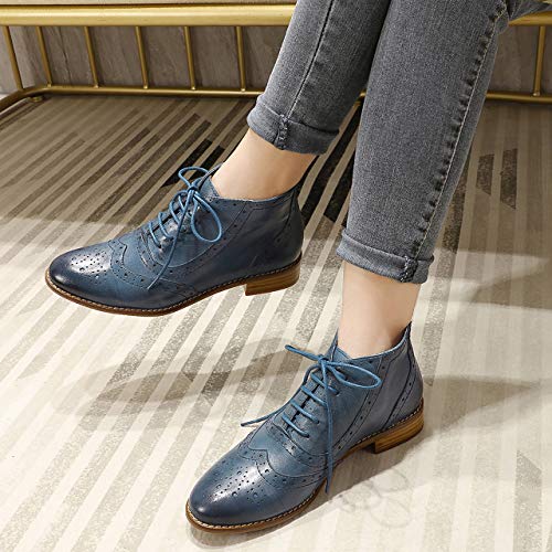 Image of Mona flying Women's Leather Brogue Ankle Boots Low Heel Oxford Booties