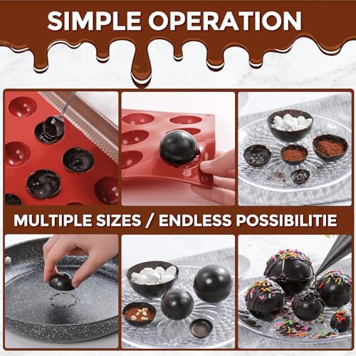 Image of Semi Sphere Silicone Molds, Sphere Chocolate Mold 15-Cavity Small Half Sphere Round Silicone Molds for Making Jelly, Cake, Chocolates Bombs 2 Pack