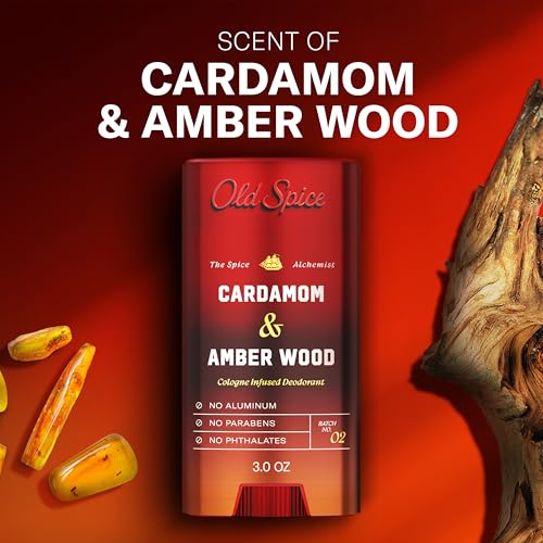 Image of Old Spice Aluminum Free Deodorant for Men, The Spice Alchemist Collection, 24 /7 Cologne Infused Scent, No Trade Off Formula, Free of Parabens & Phthalates, Cardamom + Amber Wood Scent, 3.0 oz