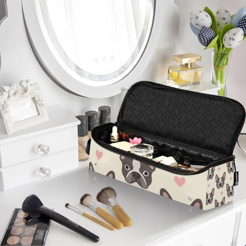 Bolso de viaje para herramientas de cabello Hot Hair Tools con almohadilla resistente al calor, organizador portátil para planchas, alisadores, rizadores, bolsa de almacenamiento beige con diseño de perro francés para mujeres miniatura 7