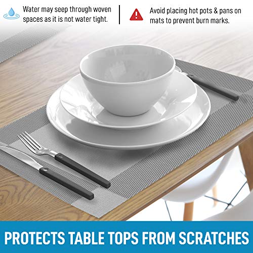 Zulay Vinyl Woven Placemats For Dining Table Set Of 6 - Stain-Resistant & Non-Slip Pvc Table Place Mats - Modern Washable Placemat For Home & Kitchen (Silver) #TOP4